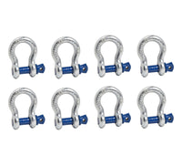 8 Pack 5/8" Galv Blue Bow Shackle D-Ring w 3/4" Clevis Screw Pin WLL 7000 lbs