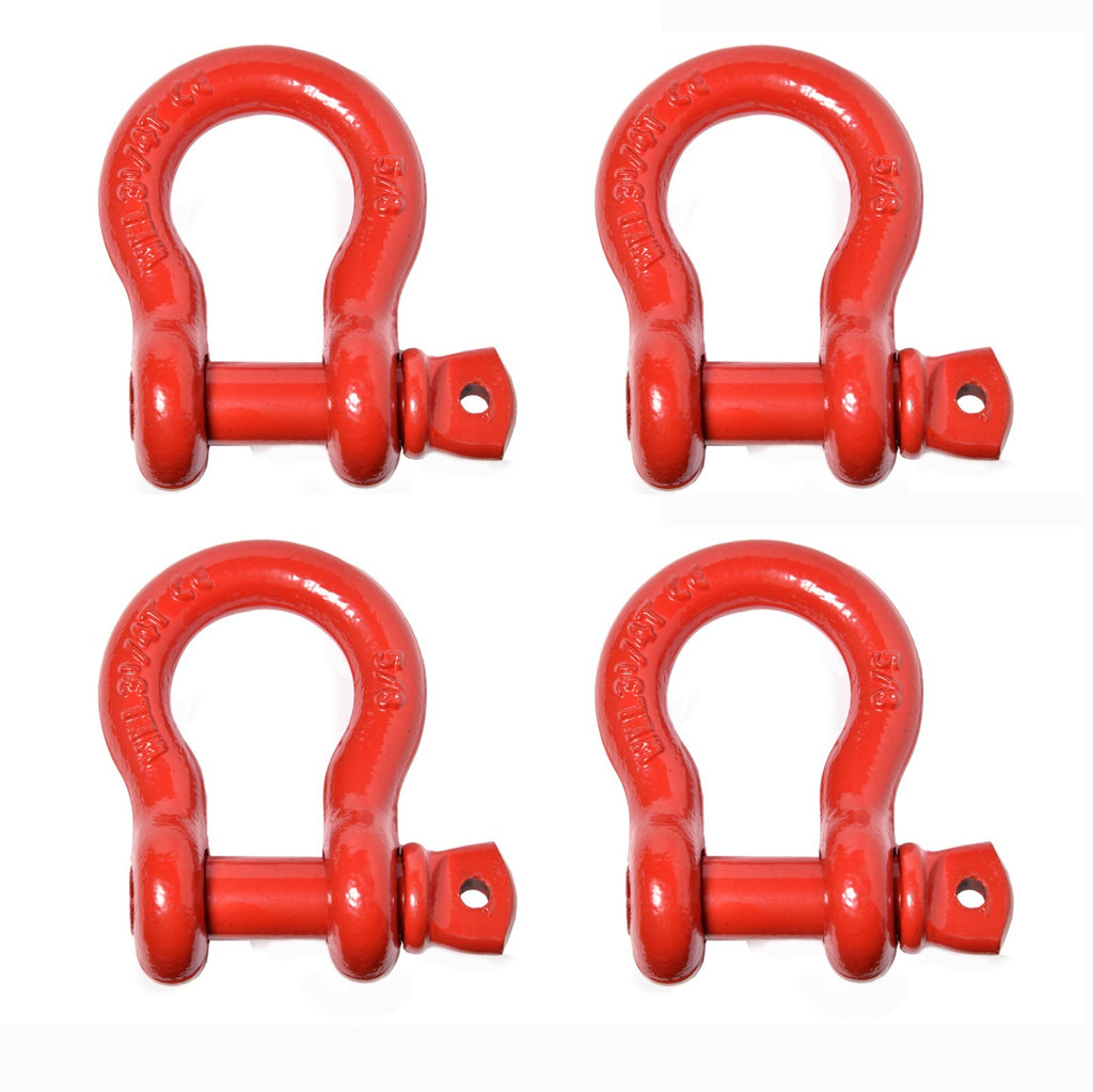 4 Pack 5/8" Red Bow Shackle D-Ring w 3/4" Clevis Screw Pin WLL 7000lbs 3.25 TON