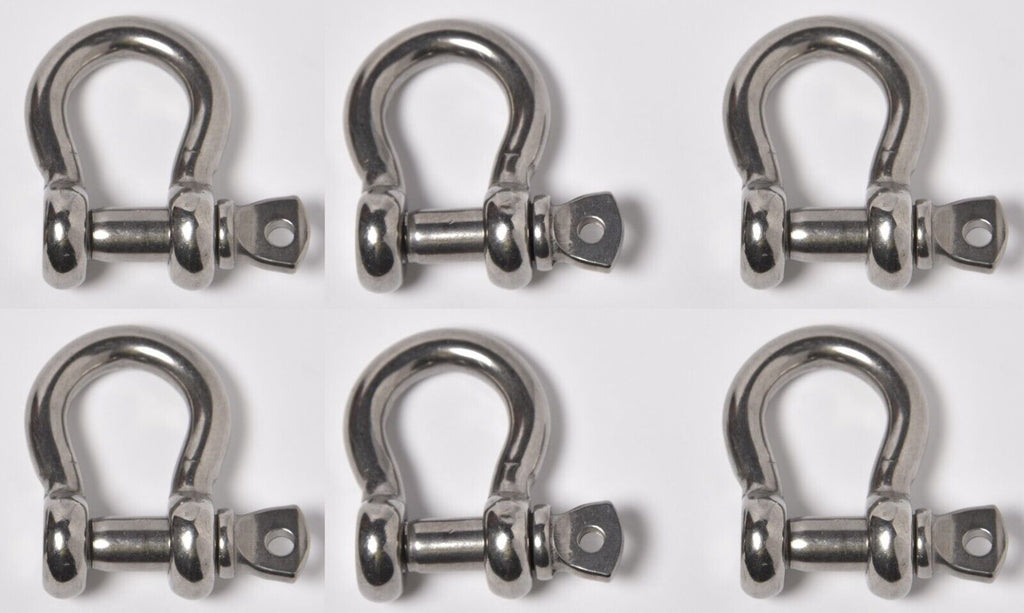 6x Marine Bow Shackle 6mm 1/4" Clevis 316 Stainless Steel Boat Rigging Paracord