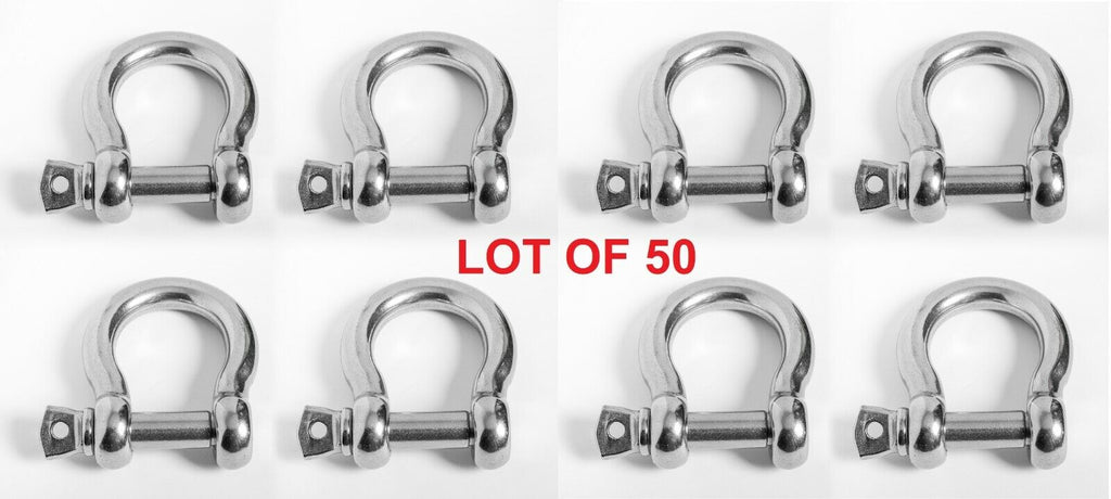 50x 6mm 1/4" Marine Bow Shackle DRing 304 Stainless Steel Boat Rigging Paracord