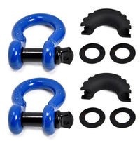 2x Bow Shackle 3/4" BLUE D-Ring 10500 lbs BLACK Pin & no noise vibration Reducer