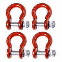 4x 7/8" Bow Shackle D-Ring RED w Zinc Plated 1" Clevis Screw Pin 14000 lbs