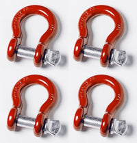 4x 7/8" Bow Shackle D-Ring RED w Zinc Plated 1" Clevis Screw Pin 14000 lbs