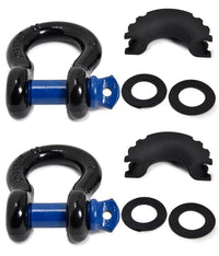 2x Black 3/4" 10500lb DRing Bow Shackle Blue Pin+no noise vibration Reducer Jeep