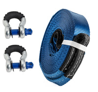 2" Blue 14000lbs Tow Strap 30ft winch Pull Vehicle recovery w Bow Shackle 3/4"