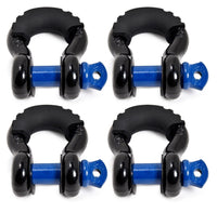 (4) 3/4" BLACK/BLUE D-Ring Bow Shackle 10500lbs Pin & no noise vibration Reducer