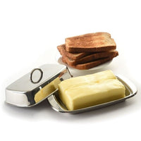 Norpro New Stainless Steel Butter Dish Set Serving Tray 7.5"L X 4"W X 2"H