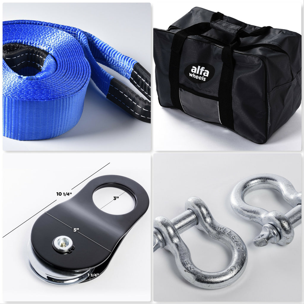 20ft 4WD SUV Truck Winch Recovery 10T Kit Tow Strap+Pulley+Bow Shackle+Bag