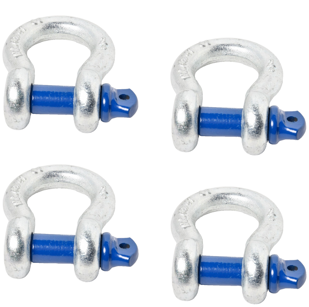 (4) 3/4" D-Ring Bow Shackle 4.75Ton w BLUE Pin Recovery Tow Jeep Off Road 4x4 CJ