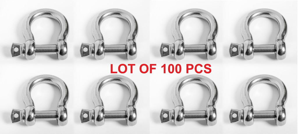 100x 6mm 1/4" Marine Bow Shackle DRing 316 Stainless Steel Boat Rigging Paracord