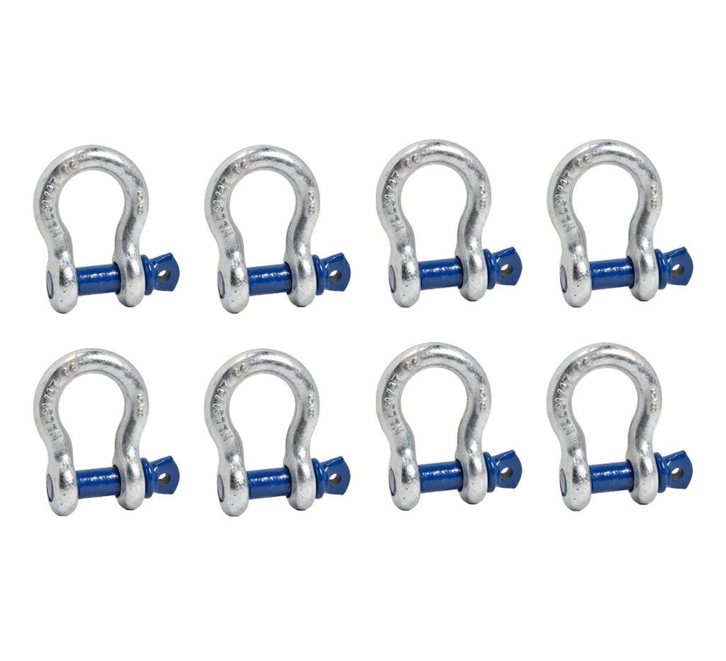 8 Pack 5/8" Galv Blue Bow Shackle D-Ring w 3/4" Clevis Screw Pin WLL 7000 lbs