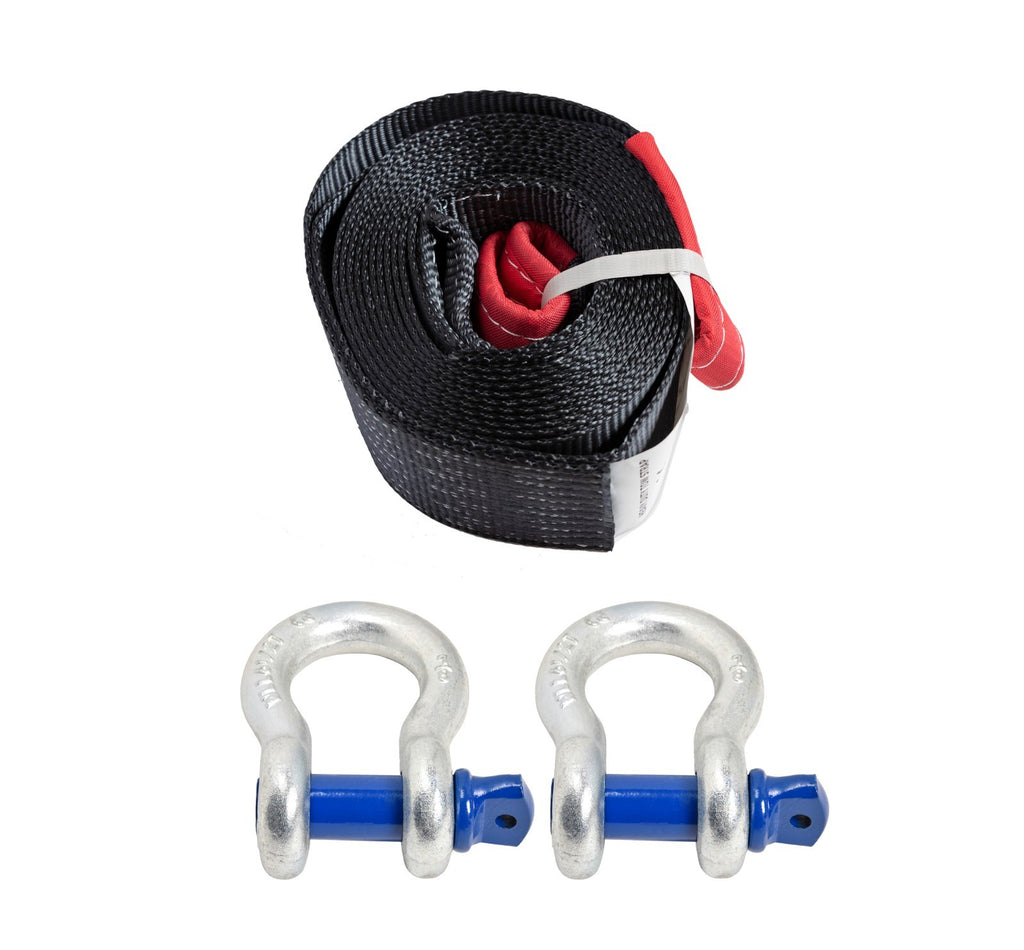 Tow Strap 20ft Snow Rescue 3x20 3" 20000 lbs 9Ton w 2x 7/8 Bow Shackles