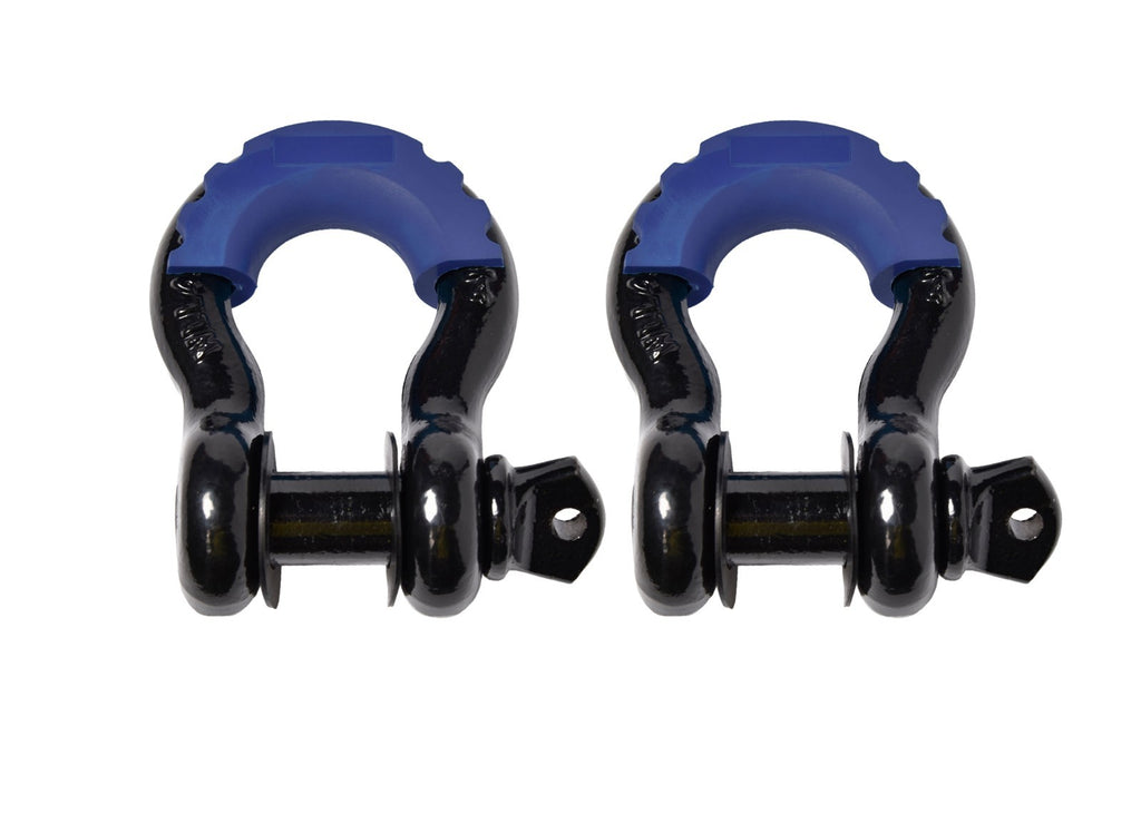Pair of 3/4" Black Bow Shackle 10500LB w Blue Plastic noise vibration Protector