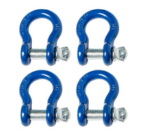 4x 7/8" Bow Shackle D-Ring BLUE w Zinc Plated Clevis Screw Pin 14000 lbs