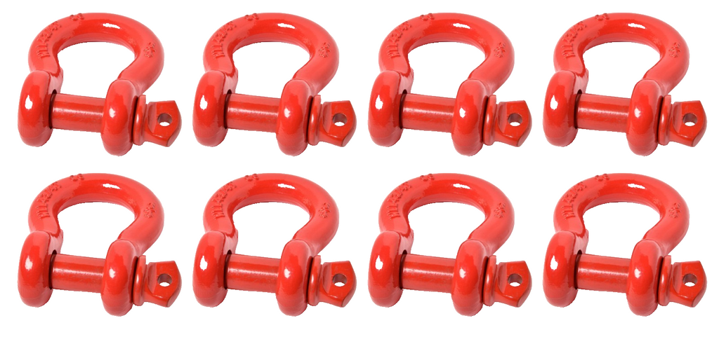 Lot of 8 Premium RED D-Ring 3/4" Bow Shackle Screw Pin 10500 LB Capacity Jeep CJ