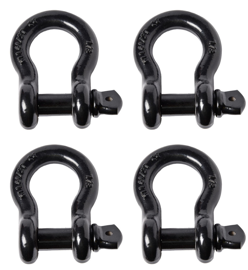 4x 7/8" Bow Shackle D-Ring Black Tow Lift 1" Clevis Screw Pin 14000 lbs