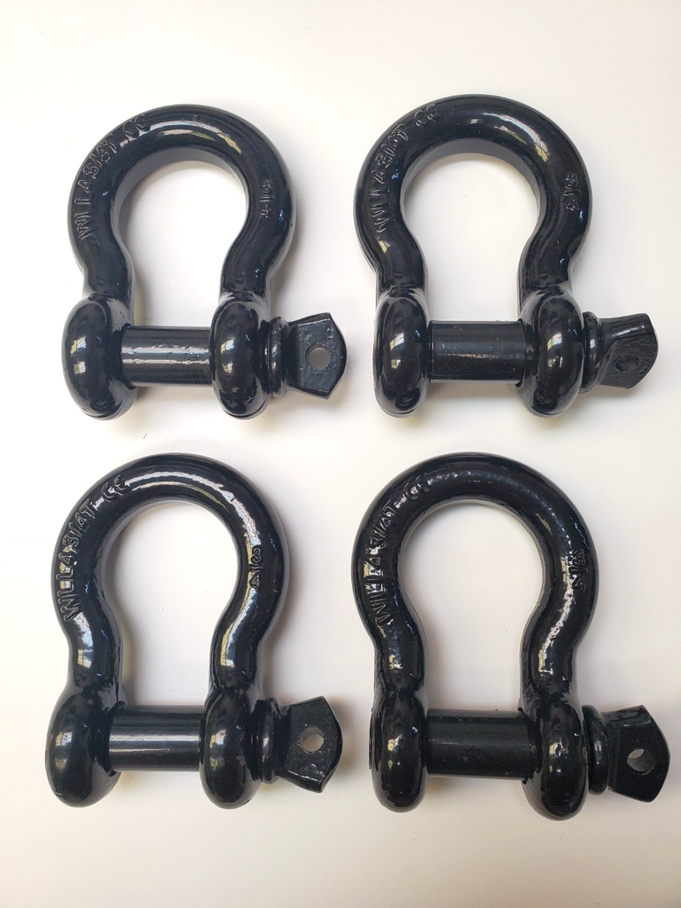 OPEN BOX Pack of 4 Black DRing 3/4" Bow Shackle w 7/8" Screw Pin Jeep CJ