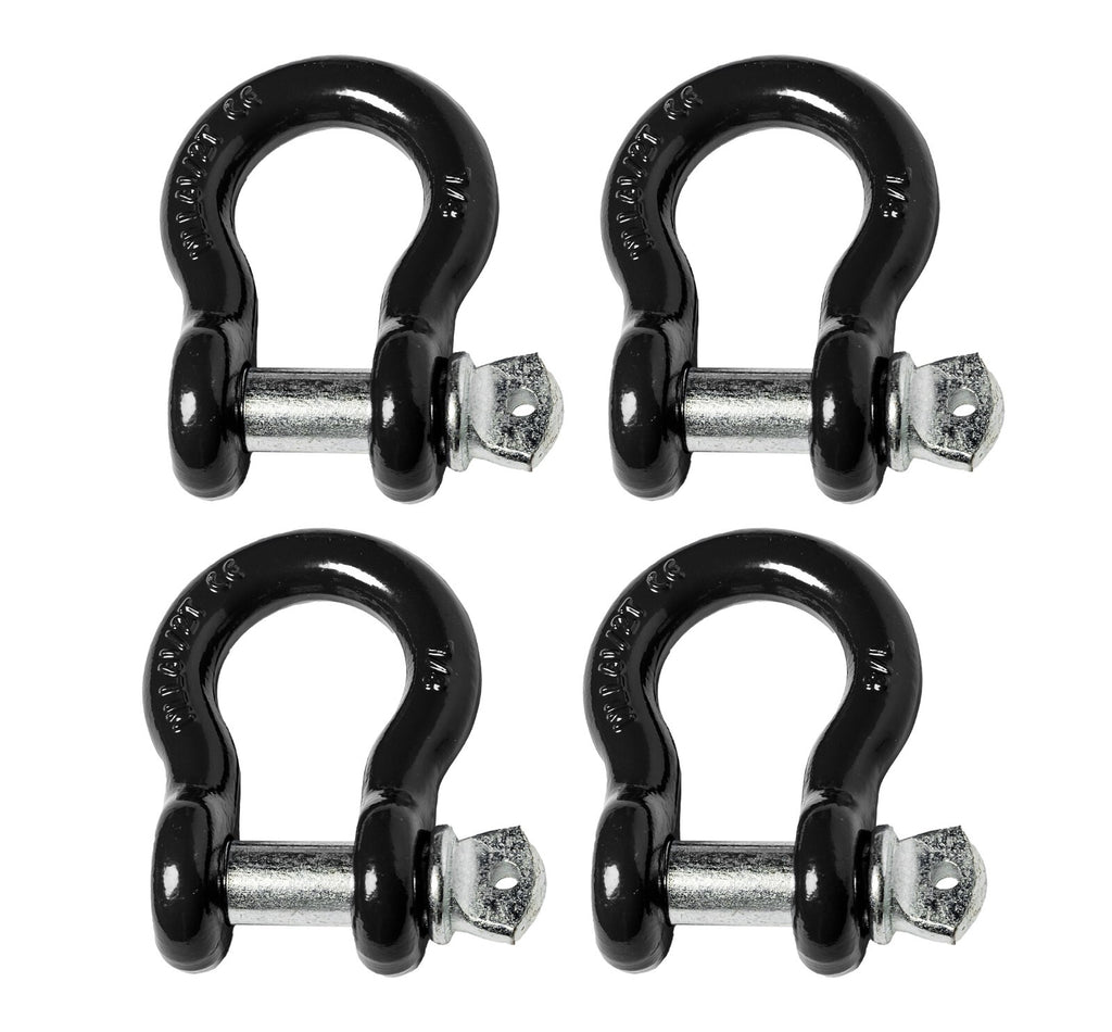 4x 7/8" Bow Shackle D-Ring Black w Zinc Plated 1" Clevis Screw Pin 14000 lbs