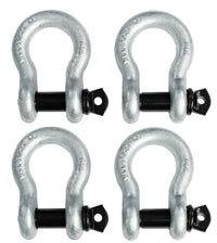4x 7/8" Bow Shackle D-Ring Zinc Plated w Black 1" Clevis Screw Pin 14000 lbs.