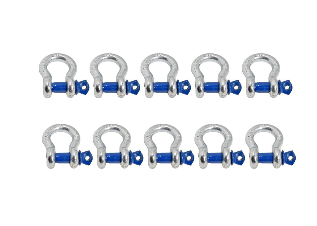 10x 1/2" Galvanized Bow Shackle w Blue Clevis Screw Pin 2 TON 4400 lbs capacity