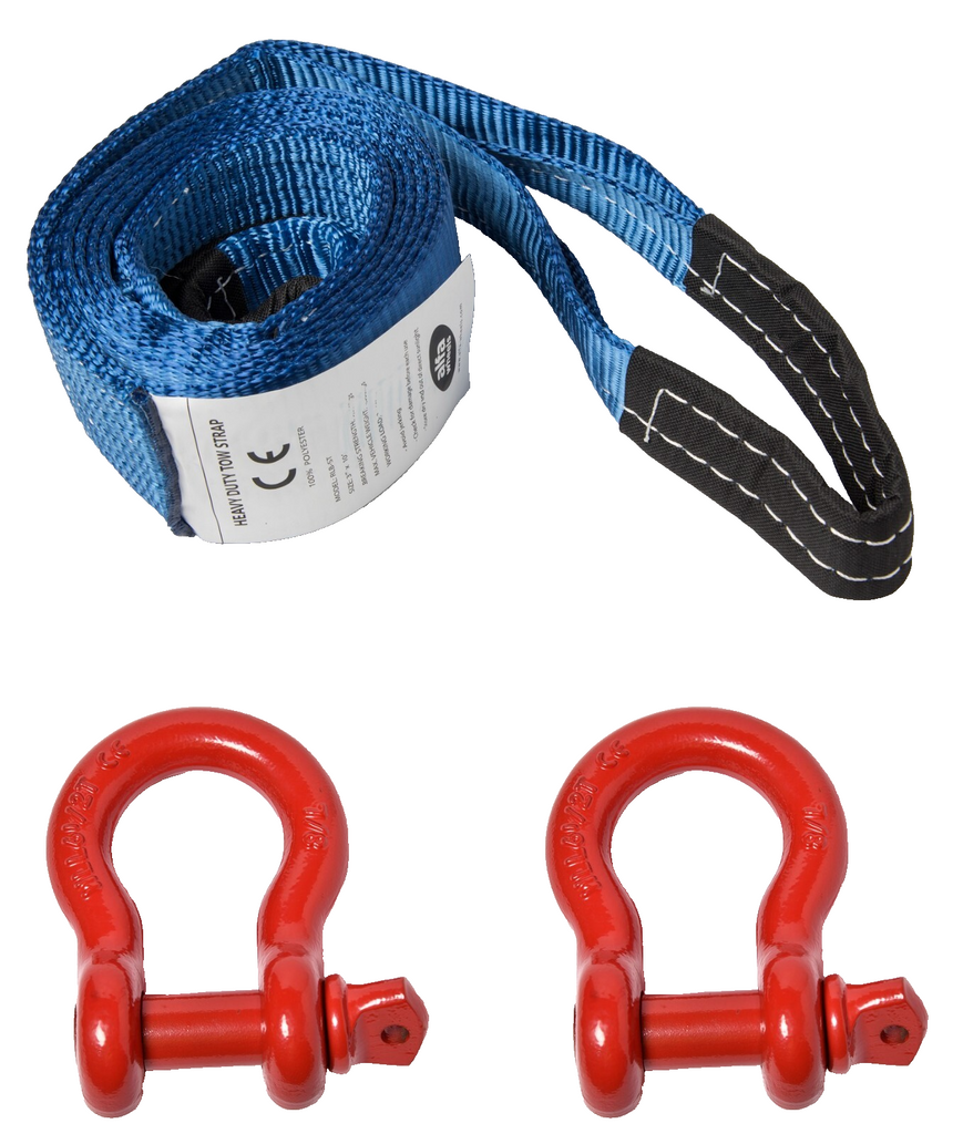 Tow Recovery Strap Bow Shackles Rigging 20ft Winch Tree Saver 3" 26000lb OffRoad