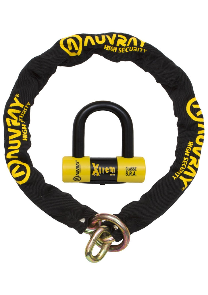 Heavy Auvray chain with xtreme mini U disc-lock motorcycle scooter anti theft