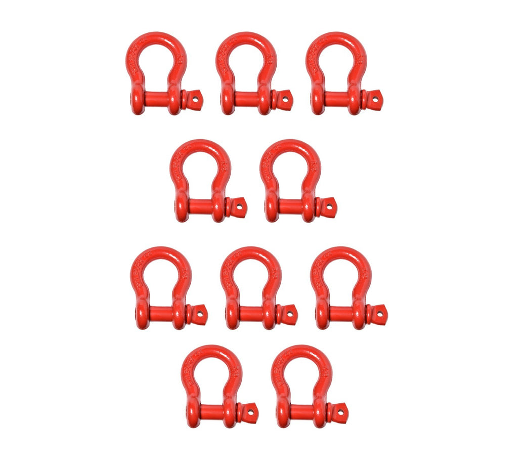 10 Pack 5/8" Red Bow Shackle Tow D-Ring w 3/4" Clevis Screw Pin WLL 7000 lbs