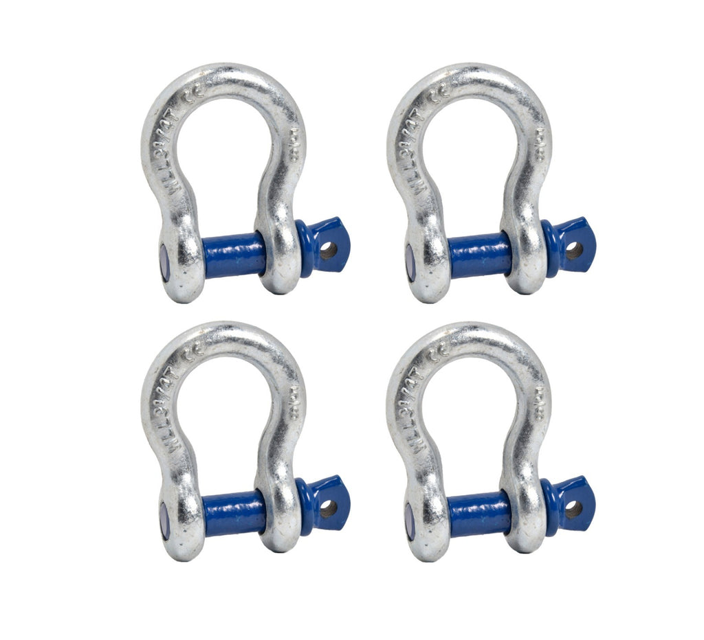 4 Pack 5/8" Galv Blue Bow Shackle D-Ring w 3/4" Clevis Screw Pin WLL 7000 lbs