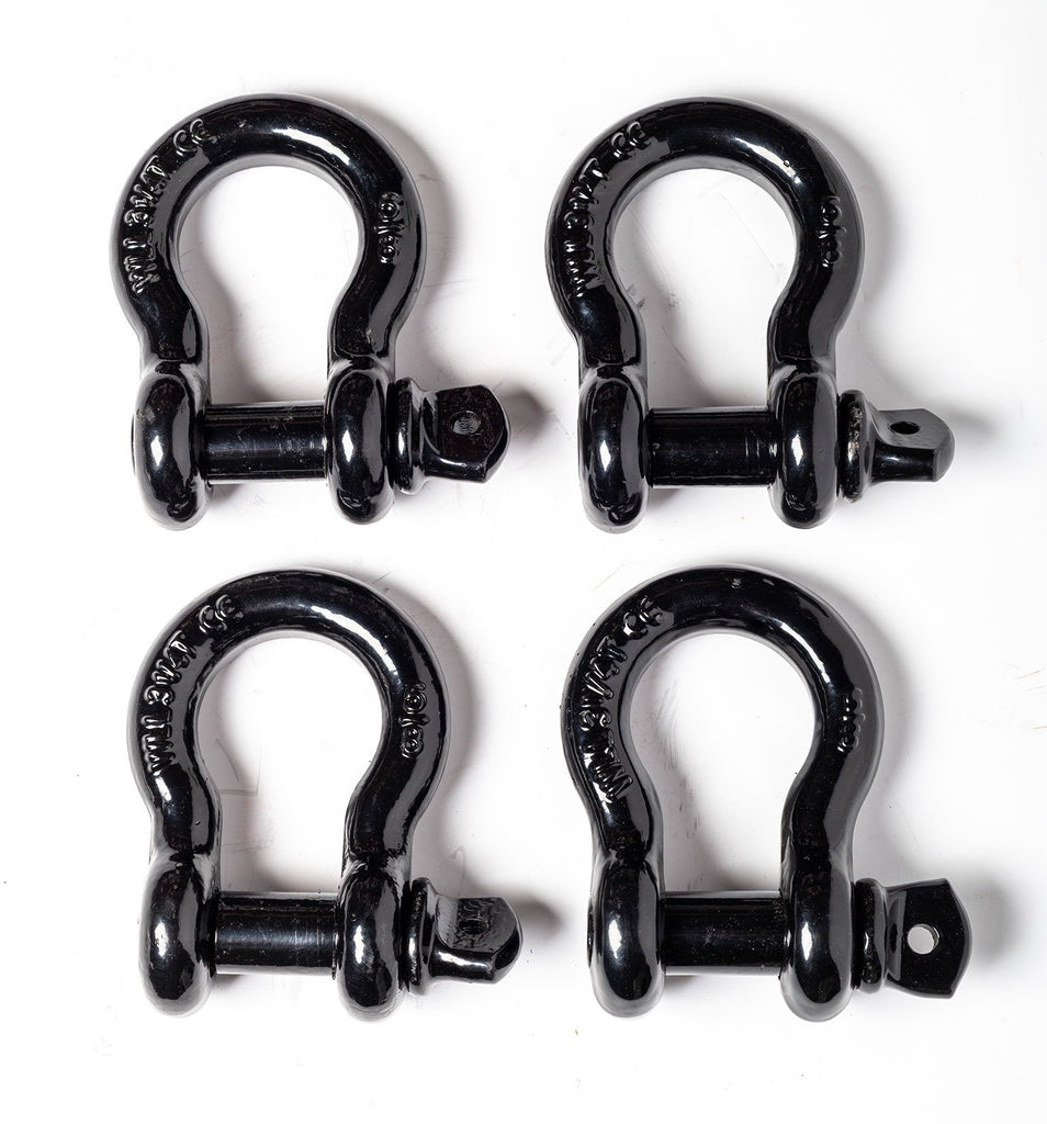 x4 OPEN BOX 5/8" Black Bow Shackle D-Ring w 3/4" Clevis Screw Pin WLL 7000lbs