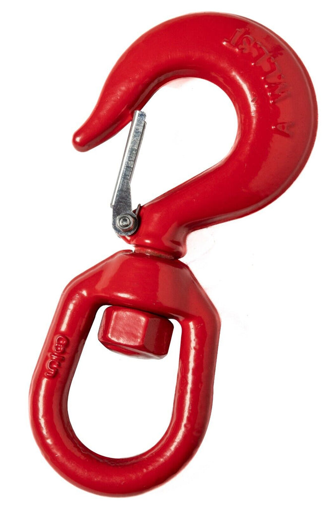 Red Swivel Eye Hook 3 Ton Hoist Lifting Rigging G70 w Latch 5/8" Steel Crane