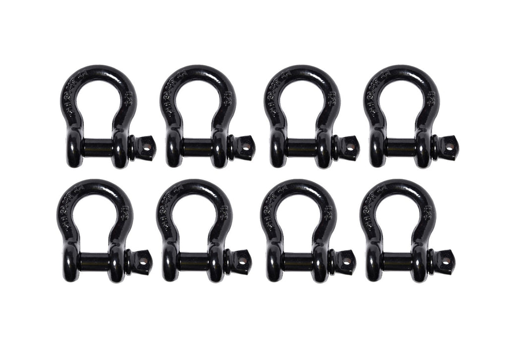 8 Pack 5/8" Black Bow Shackle Tow D-Ring w 3/4" Clevis Screw Pin WLL 7000 lbs