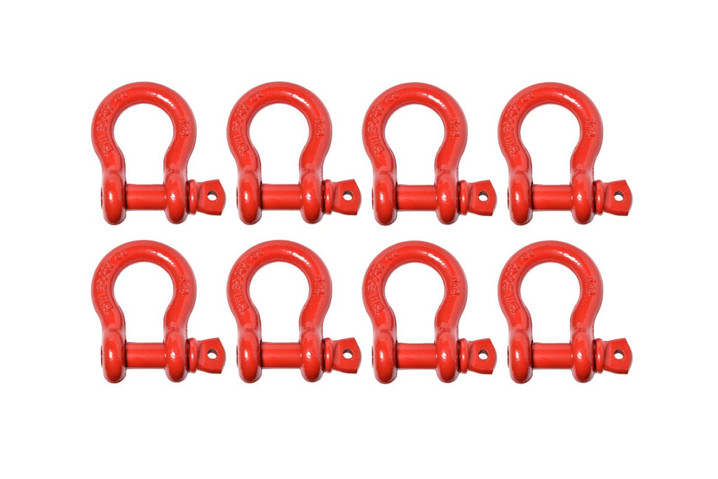 8 Pack 5/8" Red Bow Shackle Tow D-Ring w 3/4" Clevis Screw Pin WLL 7000 lbs