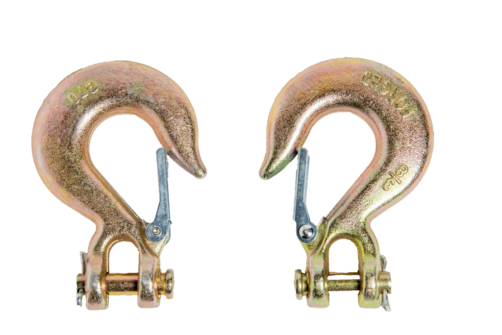 (2) 3/8" G70 Clevis Slip Hooks with Latch Safety Chain Hook Tow Truck Tie Down