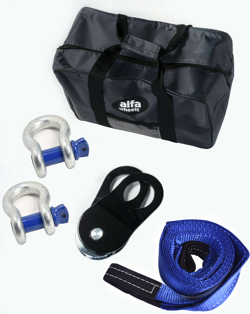 10T 20ft 4WD SUV Truck Winch Recovery Kit Snatch Block+Bow Shackle+Tow Strap+Bag