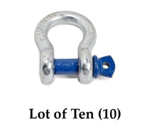 10 Pack 5/8" Galv Blue Bow Shackle D-Ring w 3/4" Clevis Screw Pin WLL 7000 lbs