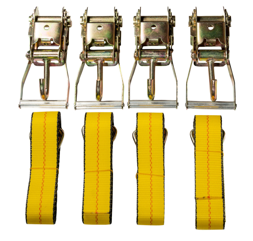 12pc 4-set Lasso Wheel Tow Tie Down Axle Strap Ratchet J Finger Hook Tire Towing