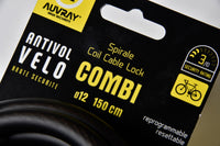 Coiled Cable Combination Lock Bicycle Motorcycle Scooter Made in France bracket