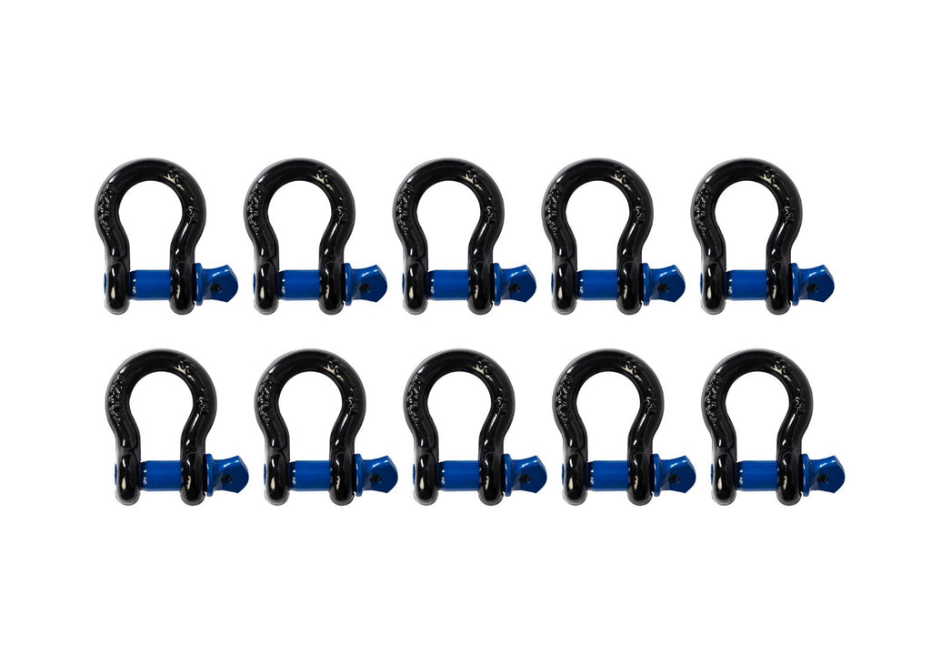 10x 1/2" Black Bow Shackle w Blue Clevis Screw Pin 2 TON 4400 lbs capacity