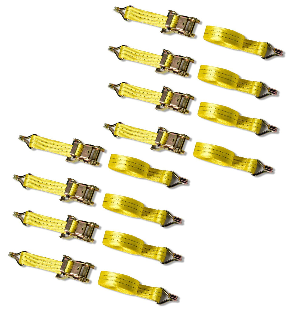 8x Yellow Ratchet Strap J Hook 1.5"x15' 4000lb Heavy Duty Tie Down Cargo ATV UTV