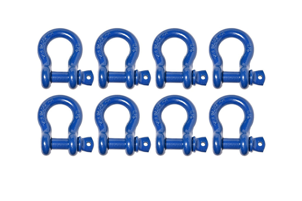 8 Pack 5/8" Blue Bow Shackle Tow D-Ring w 3/4" Clevis Screw Pin WLL 7000 lbs