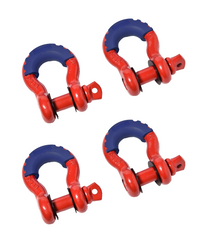 Four (4) 3/4" Red Bow Shackles 10500LB w Blue Plastic noise vibration Protector