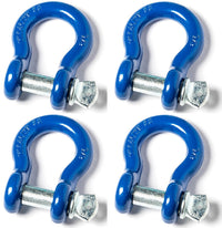 4x 7/8" Bow Shackle D-Ring BLUE w Zinc Plated Clevis Screw Pin 14000 lbs
