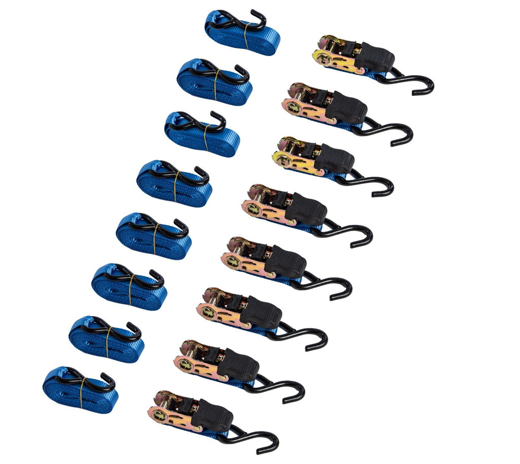 8 pack Ratchet Tie-Down Straps 1"x15' Blue f Motorcycle Kayak 1x15 1500lbs 680Kg