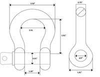 3/4" Black D-Ring Bow Shackle 10500LB w Blue Plastic noise vibration Protector