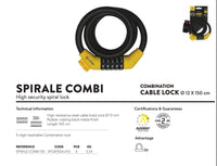 Coiled Cable Combination Lock Bicycle Motorcycle Scooter Made in France bracket