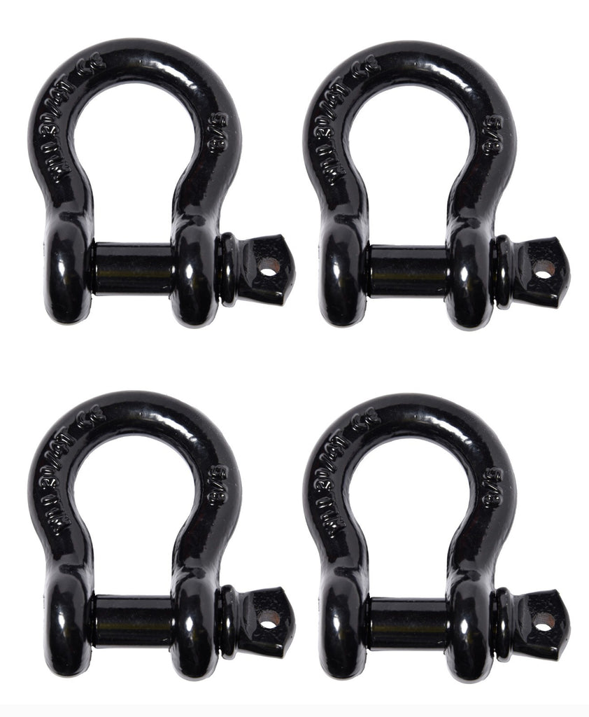 4 Pack 5/8" Black Bow Shackle D-Ring w 3/4" Clevis Screw Pin WLL 7000 lbs
