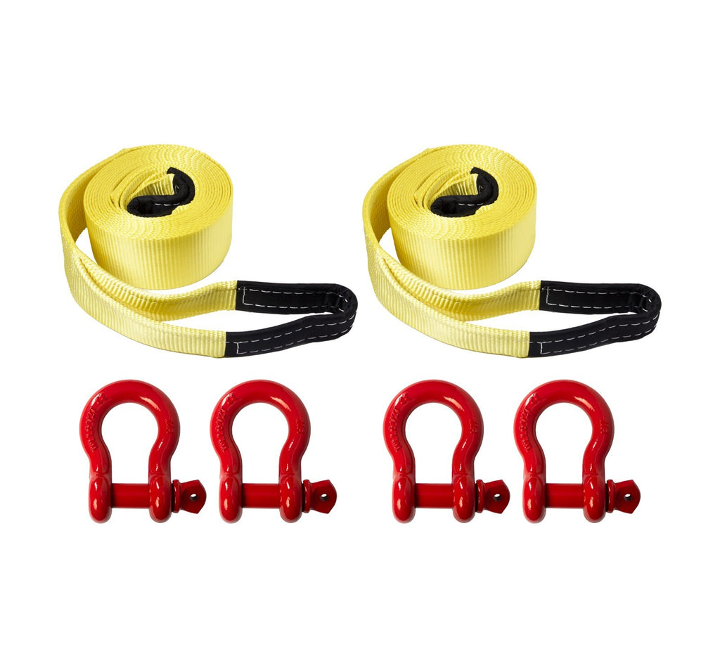 2x Tow Straps+Bow Shackles Winch Rig 3" 9Ton 3x10 ft Red Pin Tree Saver Recovery