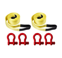 2x Tow Straps+Bow Shackles Winch Rig 3" 9Ton 3x10 ft Red Pin Tree Saver Recovery