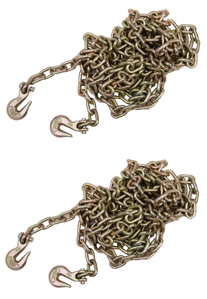 2x 20ft Transport Tow Chain 5/16" Grade G70 Tie Down Binder G7+End Hooks Rigging