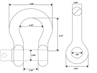 4x 7/8" Bow Shackle D-Ring Zinc Plated w Black 1" Clevis Screw Pin 14000 lbs.